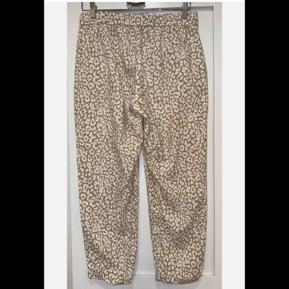 J Crew Pants Womens Linen Cotton Leopard Drawstring Beige Brown Pleats Size 10 - Picture 3 of 6